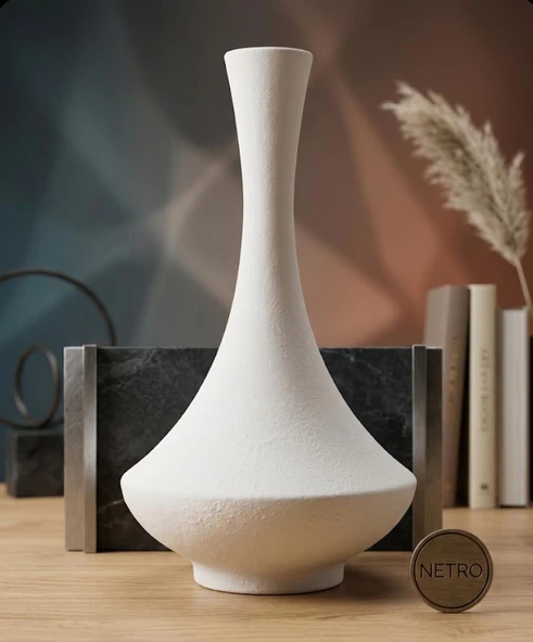 BOMBELİ BOHEM EL YAPIMI ÖZEL SERİ SERAMİK VAZO 32 CM BEYAZ ürün görseli 1