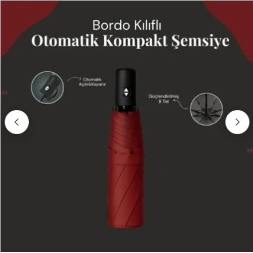 HERŞEYTREND Bordo Kılıflı Otomatik Kompakt Şemsiye ürün görseli 1