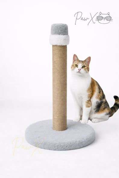 Kedi Tırmalama Tahtası Kalın Halatlı Geniş Peluş Taban Dayanıklı Tırmalama Direği Açık Gri 52 cm ürün görseli 1