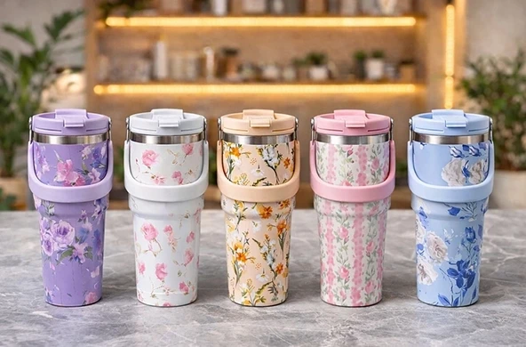 900 Ml Taşıma Kulplu Paslanmaz Çelik Termos Mug - Vakumlu Isı Yalıtımlı Bardak Alk4630 ürün görseli 1