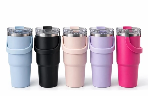 900 Ml Taşıma Kulplu Paslanmaz Çelik Termos Mug - Vakumlu Isı Yalıtımlı Bardak Alk4631 ürün görseli 1
