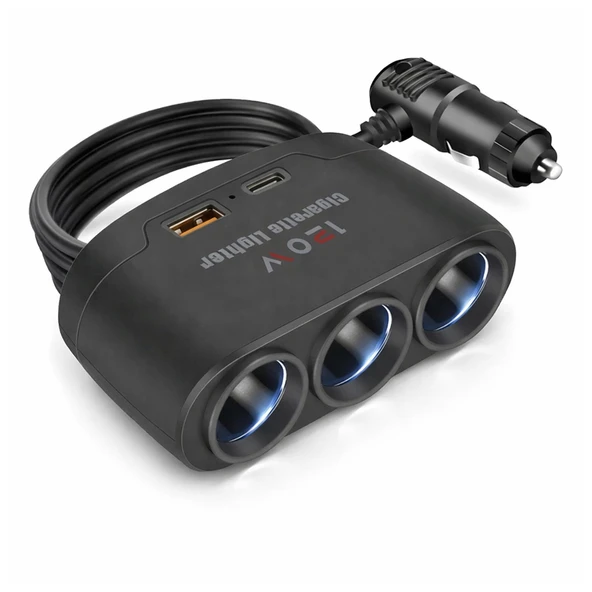 Mega Oto Market 3’lü Araç Çakmaklık Çoğaltıcı 12V-24V Uyumlu – Çoklu Soket Adaptörü ürün görseli 1