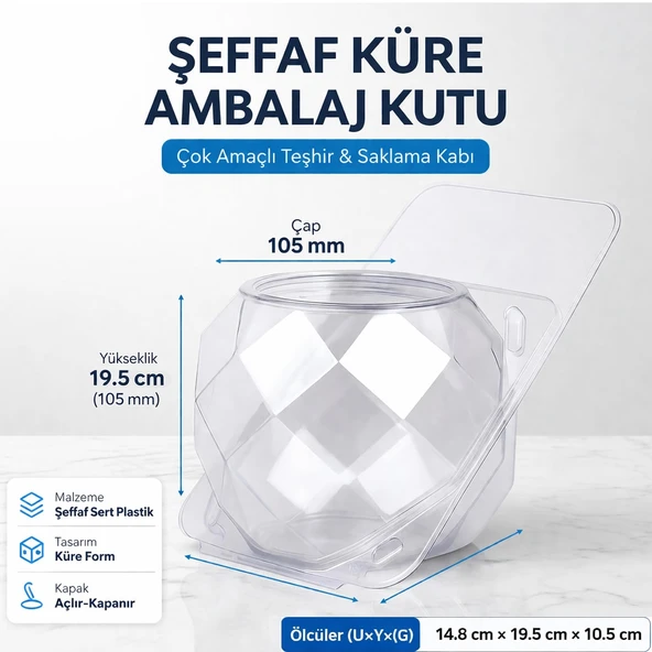 Norino Şeffaf Küre Fanus Ambalaj Kutu 105mm – Çok Amaçlı Teşhir & Saklama Kabı ürün görseli 1