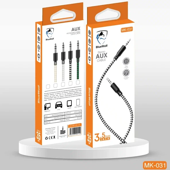 Norino 3.5mm Jack Hasır Aux Kablo BlueWolf MK-031 ürün görseli 1