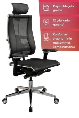 Atom Ofis YOGA 4D SİYAH DERİ VE FİLELİ YÖNETİCİ ÇALIŞMA KOLTUĞU ürün görseli 1