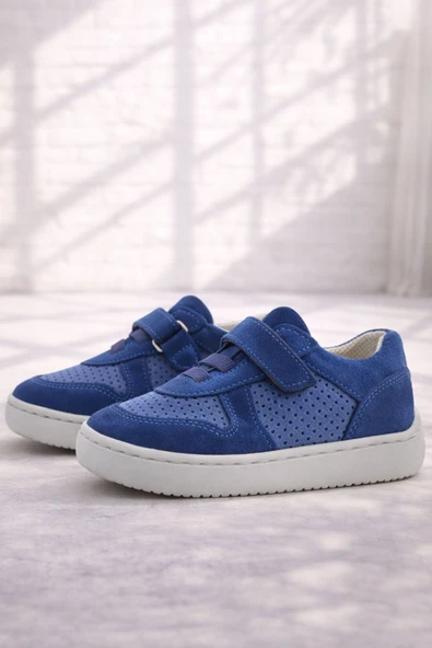 Rakerplus Bob Hakiki Deri Mavi Barefoot Cırtlı Lastikli Bebek Sneaker Ayakkabı ürün görseli 1