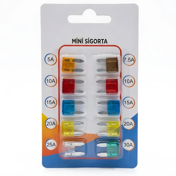 Mega Oto Market Mini Bıçak Sigorta 5 7.5 10 15 20 25 30 Amper 10 Adet ürün görseli 1