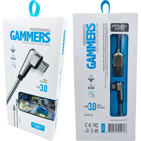 Norino 3.0A (Micro) Metal Gamer Hızlı Şarj Kablosu PowerWay GMX1 ürün görseli 1
