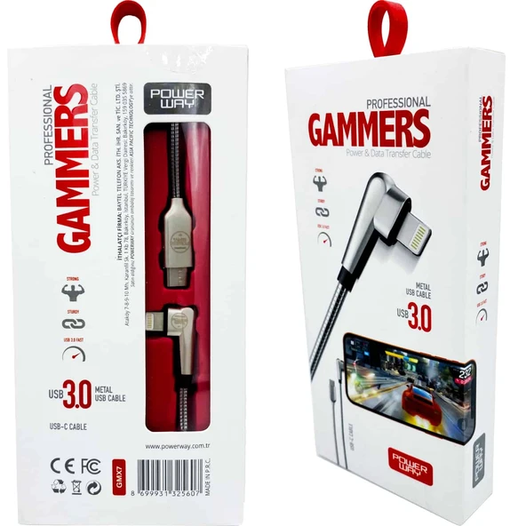 Norino 3A (TYPE-C To İphone) Metal Gamer Hızlı Şarj Kablosu PowerWay GMX7 ürün görseli 1