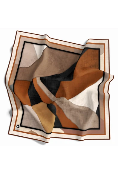 Twill Geometrik Desenli Taba Renkli 90x90 Eşarp (İpek İçermez) Kenar Dikiş Şekli El Dikişli ürün görseli 1