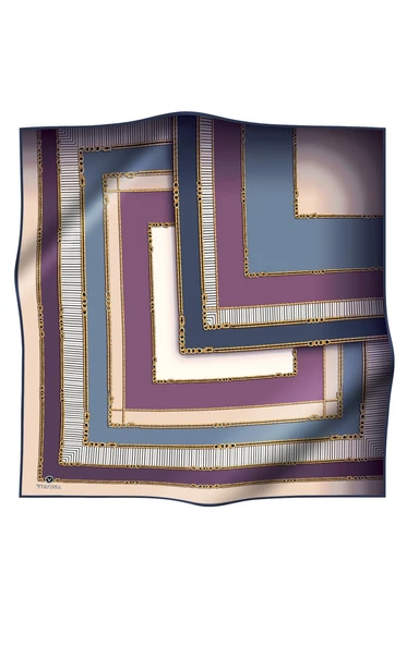 % 57 İPEK % 43 VİSKON Twill İpek Zincir Detaylı Geometrik Desenli İndigo - Mor Renkli 90x90 Eşarp Dikim Şekli : El Dikişi ürün görseli 1