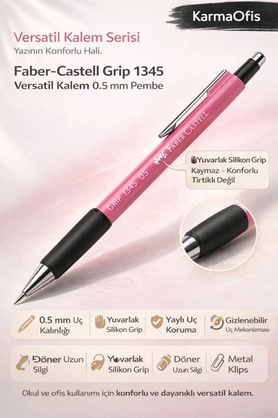 Faber-Castell 1345 Versatil Kalem 0.5 mm Pembe | Ergonomik Yuvarlak Mekanik Kalem ürün görseli 1