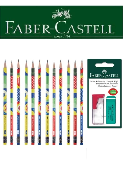 Faber-Castell 12'li Pattern Kurşun Kalem ve Kutulu Kalemtıraş+Silgi Seti Blister ürün görseli 1