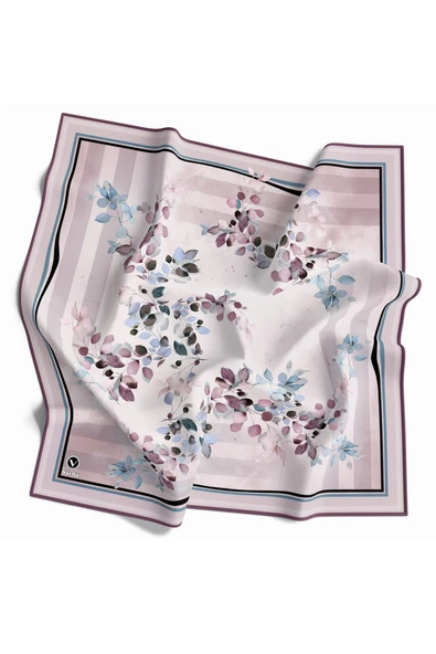 Twill Çiçek Desenli Mor Renkli 90x90 Eşarp (İpek İçermez) Kenar Dikiş Şekli El Dikişli ürün görseli 1