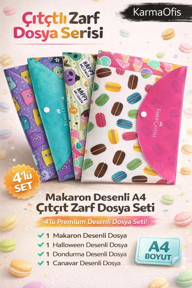 Desenli A4 ÇıtÇıt Zarf Dosya Seti 4'lü | Renkli Çıtçıtlı Evrak Dosyası | Okul Ofis Organizer Dosya ürün görseli 1