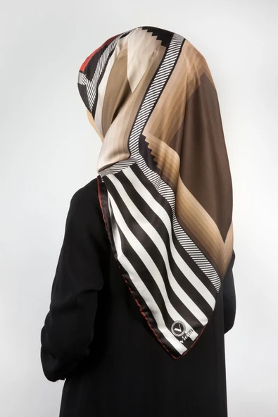 Twill Geometrik Desenli Bordo Renkli 90x90 Eşarp (İpek İçermez) Kenar Dikiş Şekli El Dikişli ürün görseli 1