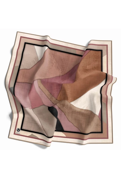 Twill Geometrik Desenli Bej Renkli 90x90 Eşarp (İpek İçermez) Kenar Dikiş Şekli El Dikişli ürün görseli 1