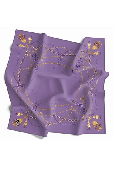 Kristal Geometrik Desenli Lila Renkli 90x90 Eşarp (İpek İçermez) Kenar Dikiş Şekli El Dikişli ürün görseli 1