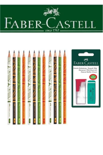 Faber-Castell 12'li Spor Kurşun Kalem ve Kutulu Kalemtıraş+Silgi Seti Blister ürün görseli 1