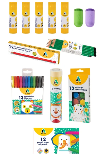 13 Parça Okul Öğrenci Seti,Boyama Seti,Yazı Seti,Stick Yapıştırıcı,Kalemtıraş Donanımlı Set ürün görseli 1
