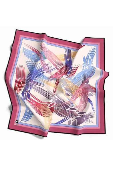 Twill Geometrik Desenli Pembe Renkli 90x90 Eşarp (İpek İçermez) Kenar Dikiş Şekli El Dikişli ürün görseli 1