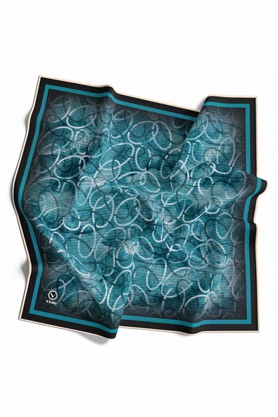 Kristal Geometrik Desenli Petrol Mavisi Renkli 90x90 Eşarp (İpek İçermez) Kenar Dikiş Şekli El Dikişli ürün görseli 1