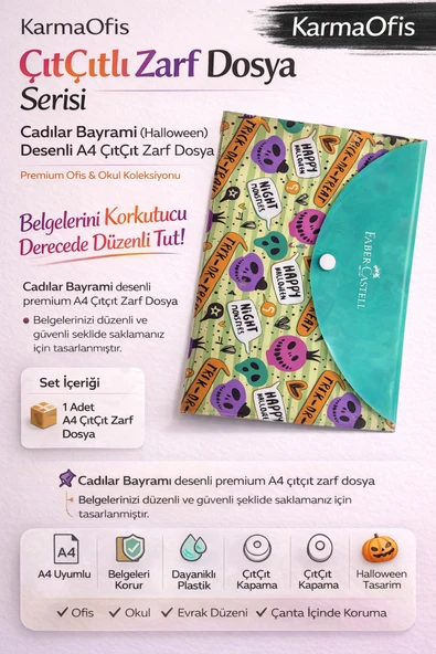 Halloween Desenli A4 ÇıtÇıt Zarf Dosya – 1 Adet - Dayanıklı Plastik Evrak Dosyası ürün görseli 1