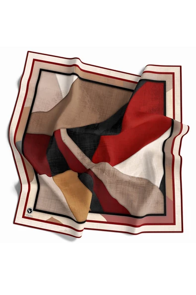 Twill Geometrik Desenli Bordo Renkli 90x90 Eşarp (İpek İçermez) Kenar Dikiş Şekli El Dikişli ürün görseli 1