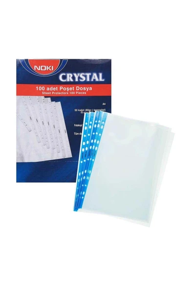 Delikli Poşet Dosya Cristal Mavi Şeritli 100'lü ürün görseli 1