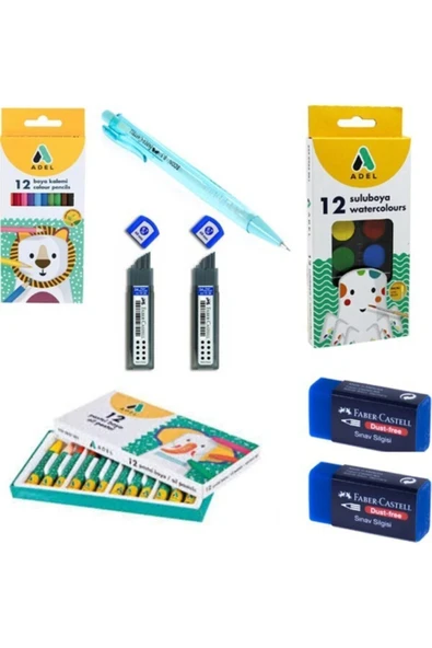 Adel Faber-castell Okul Seti - Sulu Boya - Kuru Boya - Pastel Boya - Silgi - Kalem - Uç ürün görseli 1