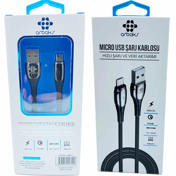 Norino (Micro) Metal Hızlı Şarj Ve Veri Aktarımı Arbaks ARB-611 ürün görseli 1