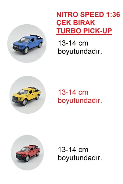 NIitro Speed 1:36 Çek Bırak Turbo Pick-Up 3'lü Canlı Renkler ürün görseli 1