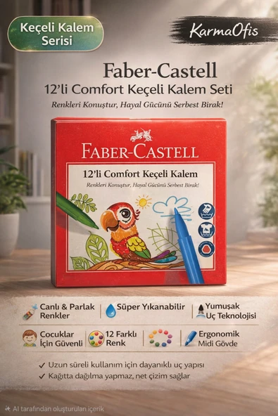 Comfort 12’li Keçeli Kalem Seti – Yıkanabilir, Canlı Renkler, Çocuklar İçin Güvenli Boyama Kalemi ürün görseli 1