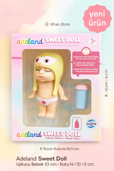 Adeland Sweet Doll Uykucu Bebek 10 cm – Kutu 14×10×5 cm (Sarı Noktalı) ürün görseli 1
