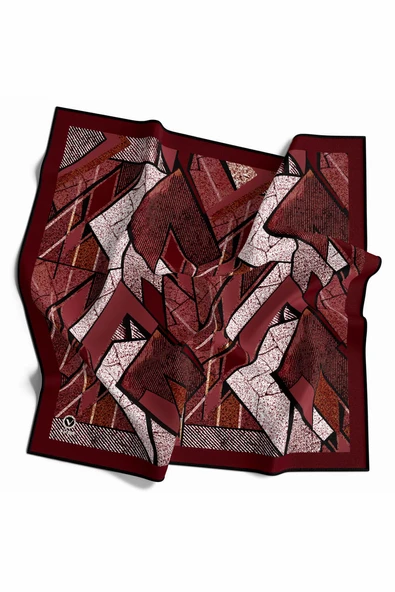 Kristal Geometrik Desenli Bordo Renkli 90x90 Eşarp (İpek İçermez) Kenar Dikiş Şekli El Dikişli ürün görseli 1