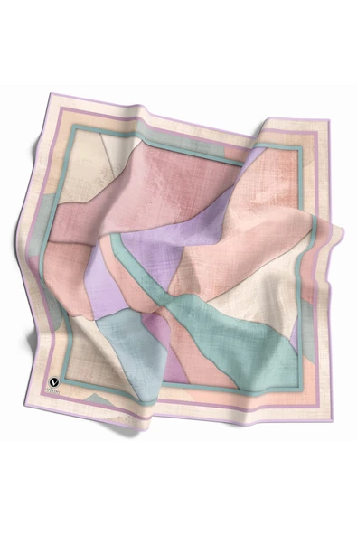Twill Geometrik Desenli Lila Renkli 90x90 Eşarp (İpek İçermez) Kenar Dikiş Şekli El Dikişli ürün görseli 1