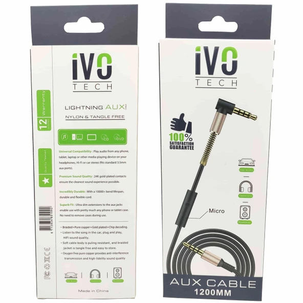 Norino 1.2 Metre L Tip Aux Ses kablosu İvotech ürün görseli 1