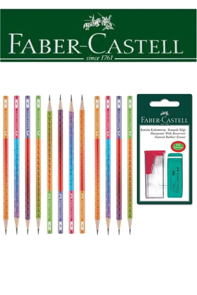 Faber-Castell 12'li Smotthie Kurşun Kalem ve Kutulu Kalemtıraş+Silgi Seti Blister ürün görseli 1