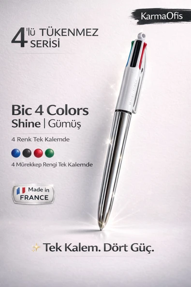 4 Colors Shine Çok Renkli Tükenmez Kalem Gümüş ürün görseli 1