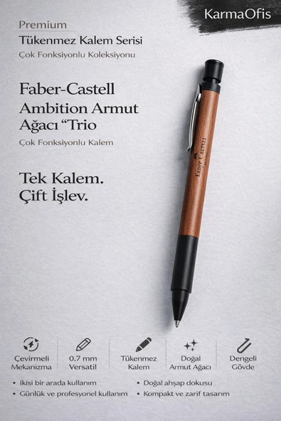 Ambition Trio Armut Ağacı Çok Fonksiyonlu Premium Kalem | 0.7 mm Versatil + Tükenmez, Ahşap Gövde ürün görseli 1