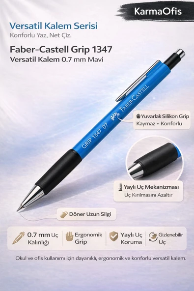 Faber-Castell 1347 Versatil Kalem 0.7 mm Mavi | Ergonomik Mekanik Kalem Okul Ofis ürün görseli 1