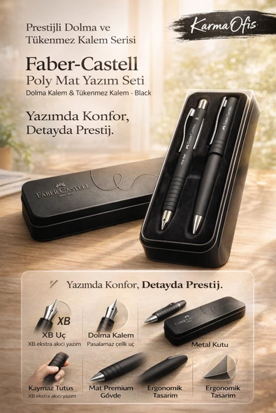 Faber-Castell Poly Mat Yazım Seti Siyah | Dolma Kalem & XB Tükenmez Kalem + Metal Kutu ürün görseli 1