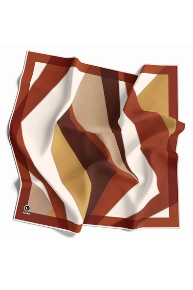 Twill Geometrik Desenli Taba Renkli 90x90 Eşarp (İpek İçermez) Dikim Şekli : El Dikişi ürün görseli 1