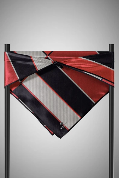 %100 Twill İpek Geometrik Desenli Bordo Renkli 90x90 Eşarp Dikim Şekli : El Dikişi ürün görseli 1