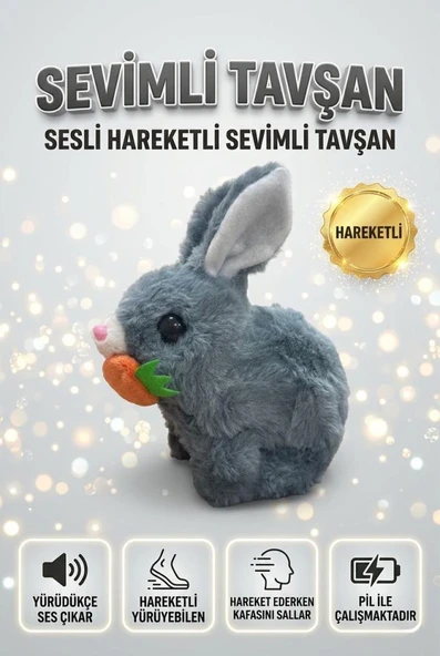 Sevimli Arkadaşım Tavşan: Sesli Yürüyen Hareketli Havuç Detaylı Eğitici Oyuncak Peluş ürün görseli 1