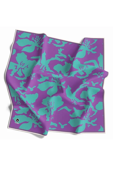 Twill Çiçek Desenli Lila - Mint Yeşili Renkli 90x90 Eşarp (İpek İçermez) Dikim Şekli : El Dikişi ürün görseli 1