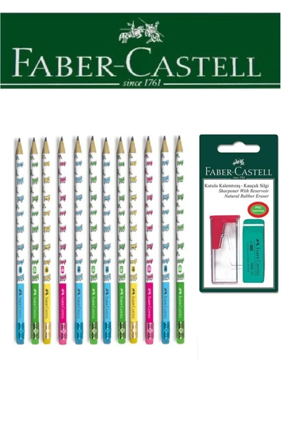 Faber-Castell 12'li Crown Kurşun Kalem ve Kutulu Kalemtıraş+Silgi Seti Blister ürün görseli 1