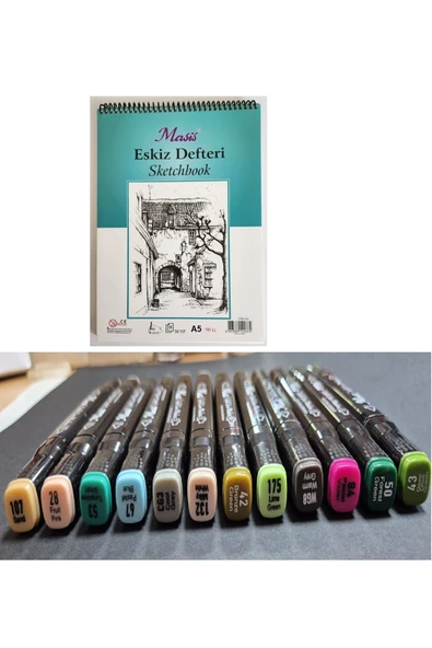 A5 Çizim defteri + Çift Uçlu Grafik Çizim Markörü 12'li Soğuk Renkler 3 ürün görseli 1