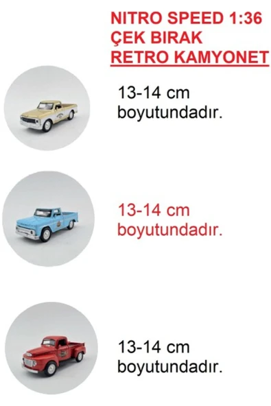 Nıitro Speed 1:36 Çek Bırak Retro Kamyonet 3'lü Canlı Renkler ürün görseli 1