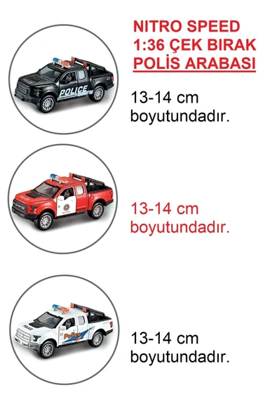 NIitro Speed 1:36 Çek Bırak Polis Arabası 3'lü ürün görseli 1